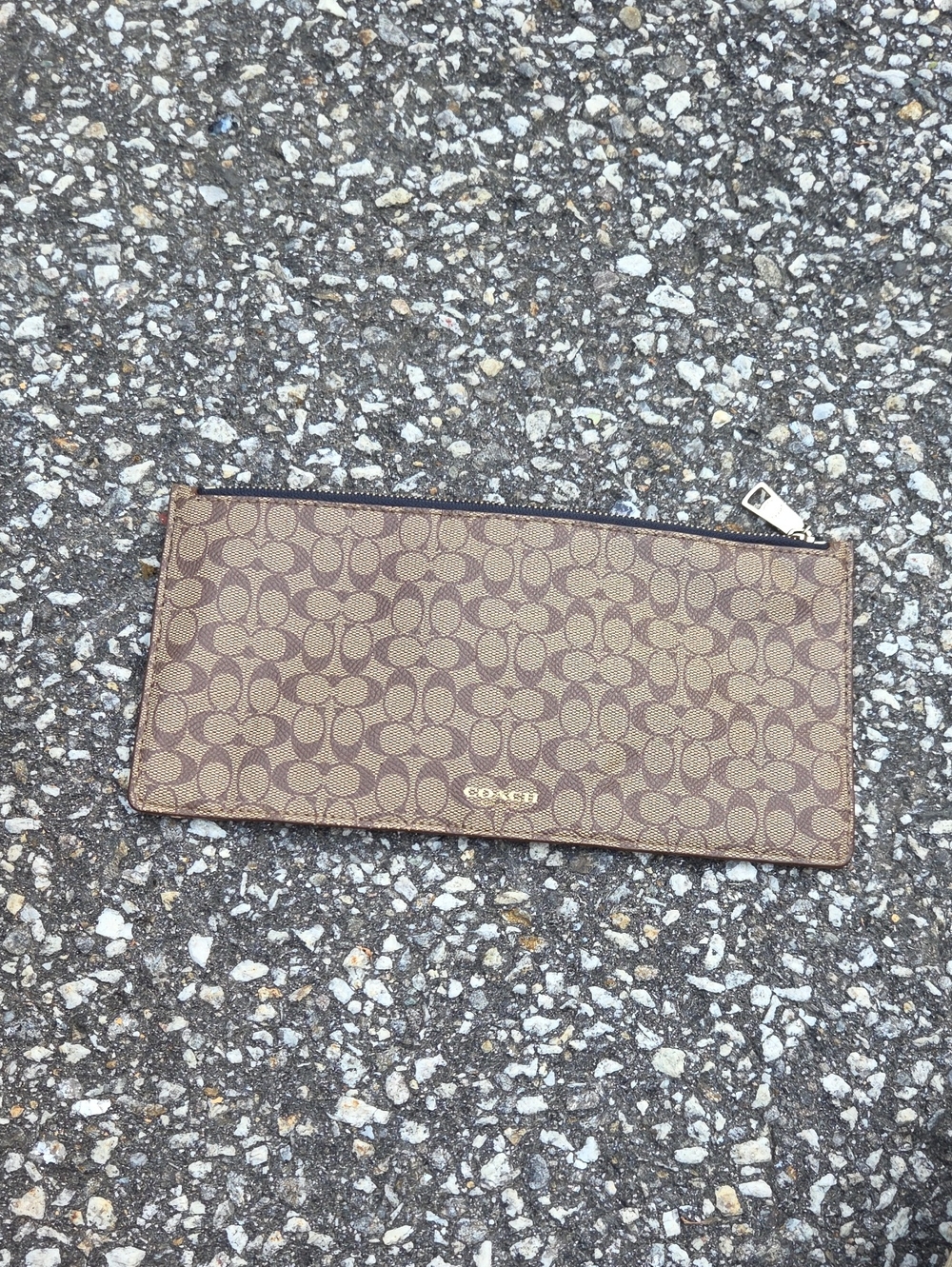 Coach Brown Signature Canvas Card Holder Zip Pouch